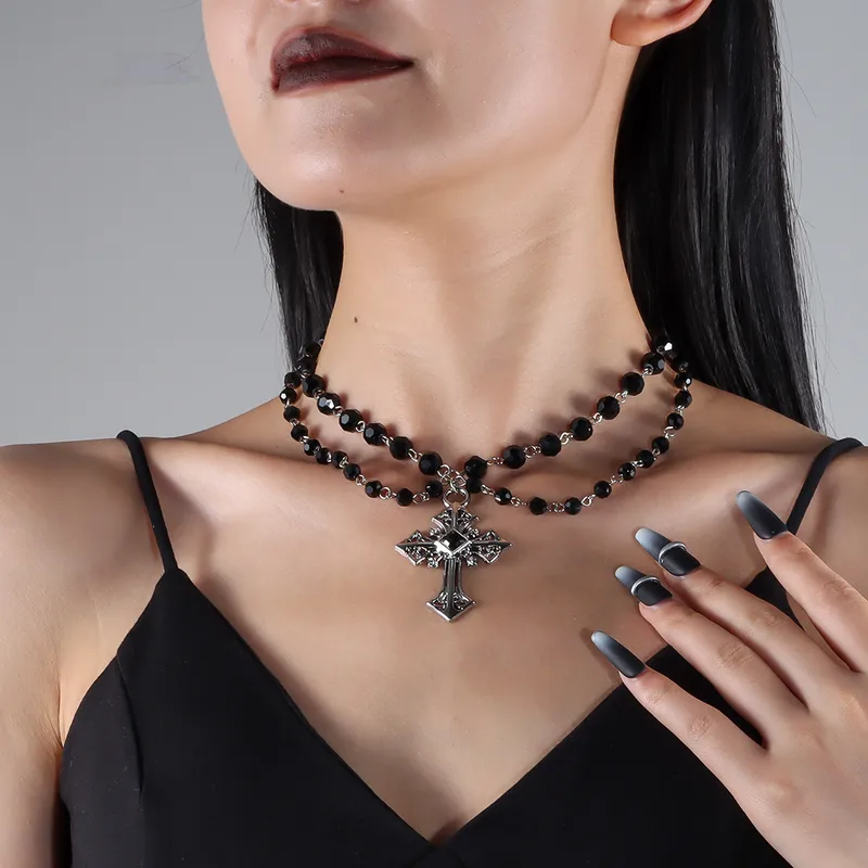Gothic Double-Layer Cross Pendant Necklace