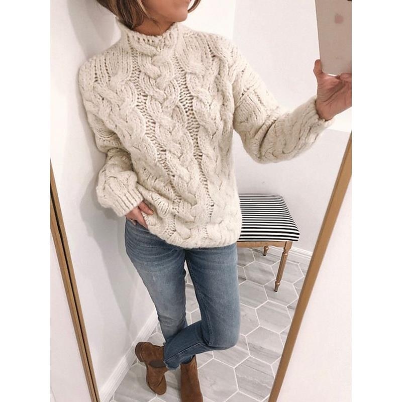 Chunky Knit Turtleneck Cardigan Sweater Yellow, Pink, & Gray