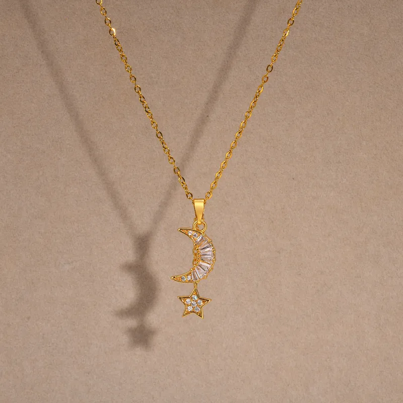 Elegant Crescent Moon and Star Pendant Necklace