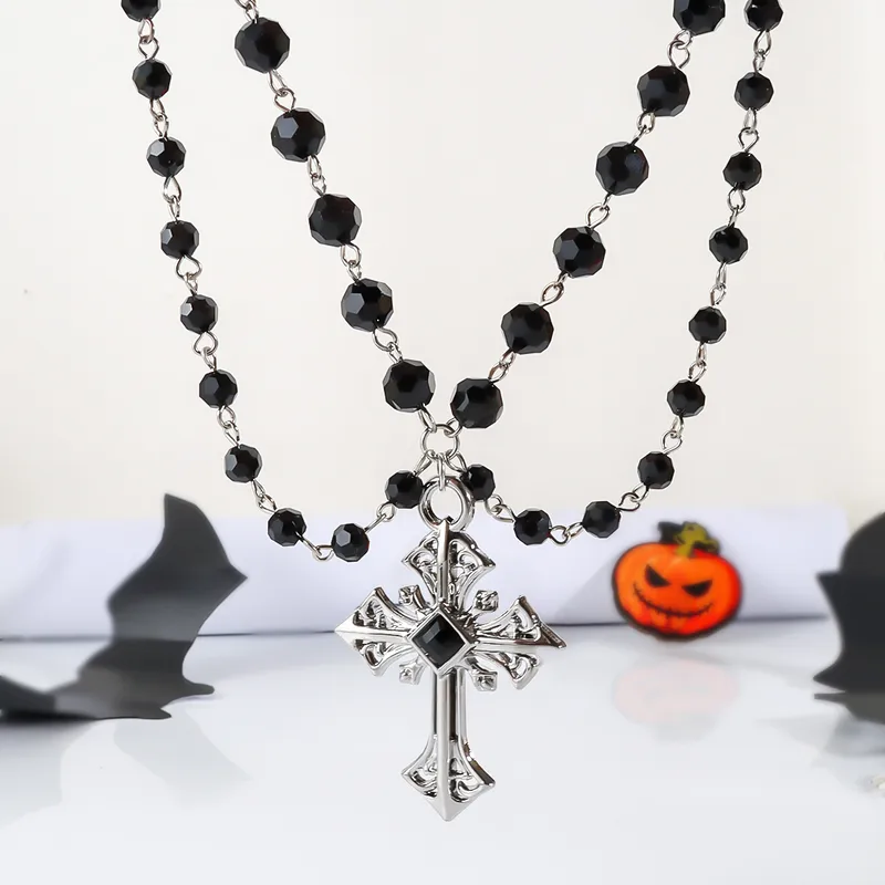 Gothic Double-Layer Cross Pendant Necklace