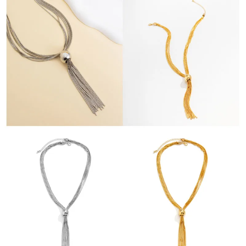 Elegant Multi-Layered Geometric Tassel Necklace